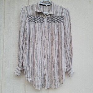 Anthropologie Floreat Norfolk Smocked Striped Boho Button Up Blouse Top Size XS